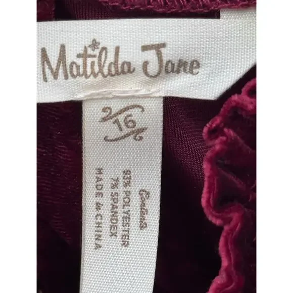 Matilda Jane Velour Burnout Melanie Shift Dress Girl’s Sz 16 Burgundy Red Party - Picture 3 of 5